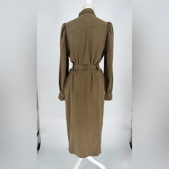 Nordstrom Midi Shirt Dress Long Sleeve Front Button Belted Pockets Green size s - Picture 6 of 10